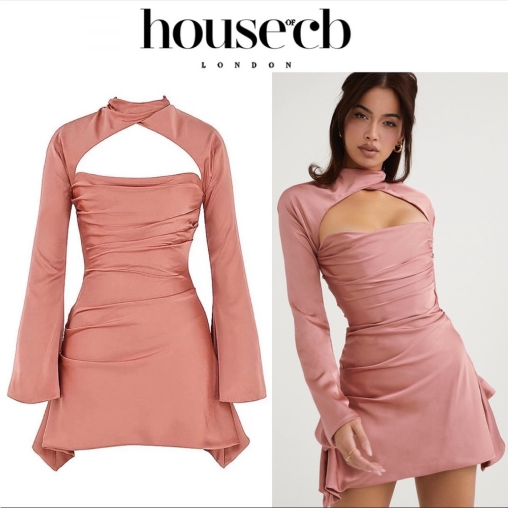 HOUSE OF CB Toira Satin Corset Minidress in Copper Rose size small